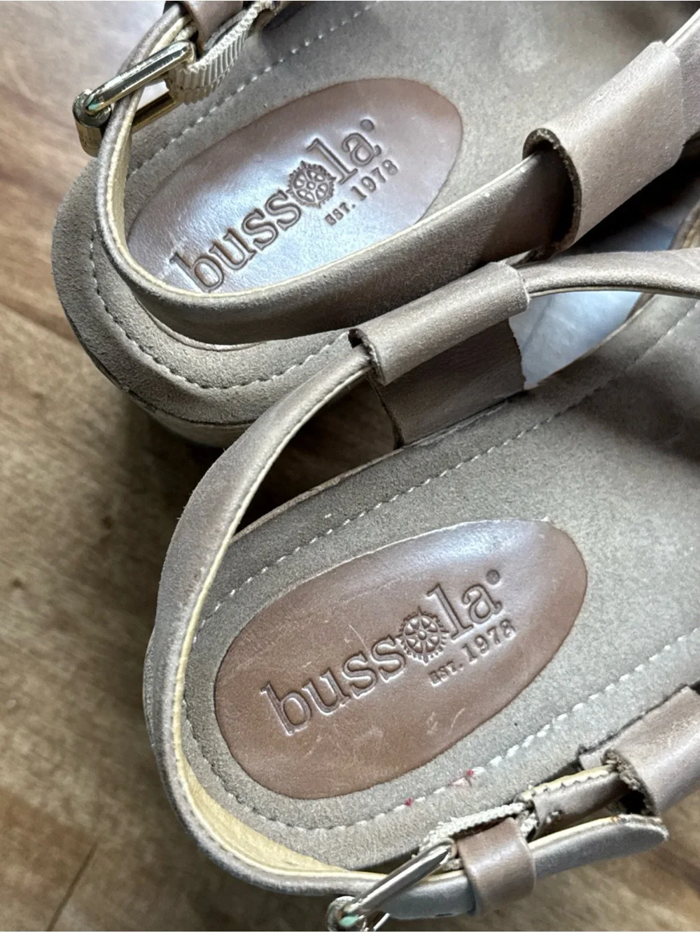 Bussola Formentera Sandals Womens 37 Cork Wedge Strappy Slingback Gray Leather